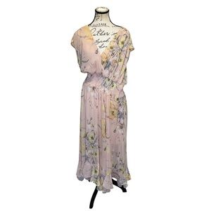 H&M Floral Sheer Pink and Yellow Midi Dress Size 12/Large